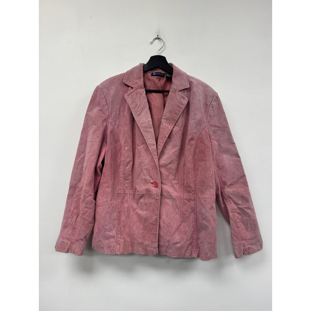 Relativity Jacket Womens 2X Pink Leather Blazer Single Button Lined Plus